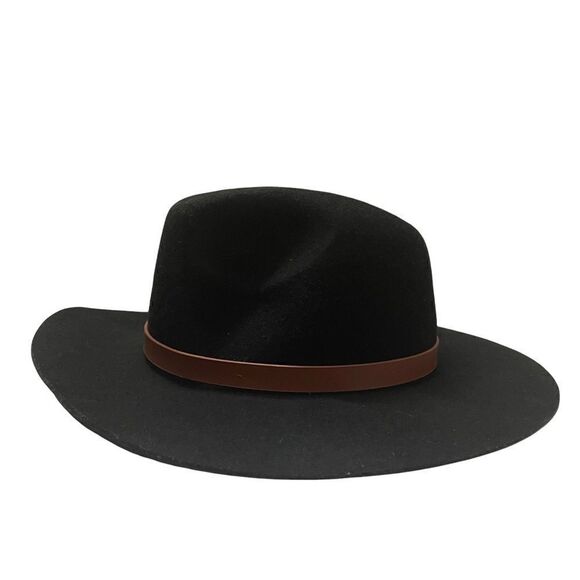 Tart 100% Wool Fedora Black with Brown Leather Belt Detail Hat - Picture 6 of 6